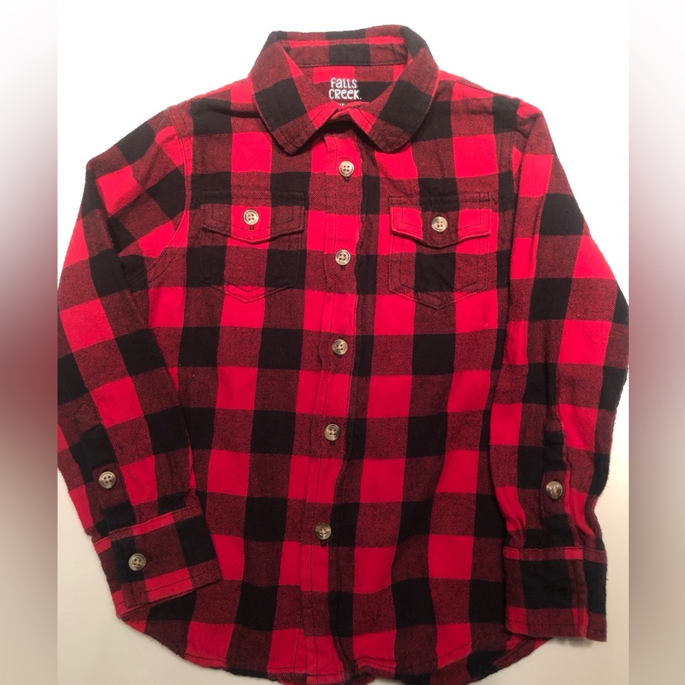 Falls Creek Kids Plaid Button-Up Shirt - Red and Black